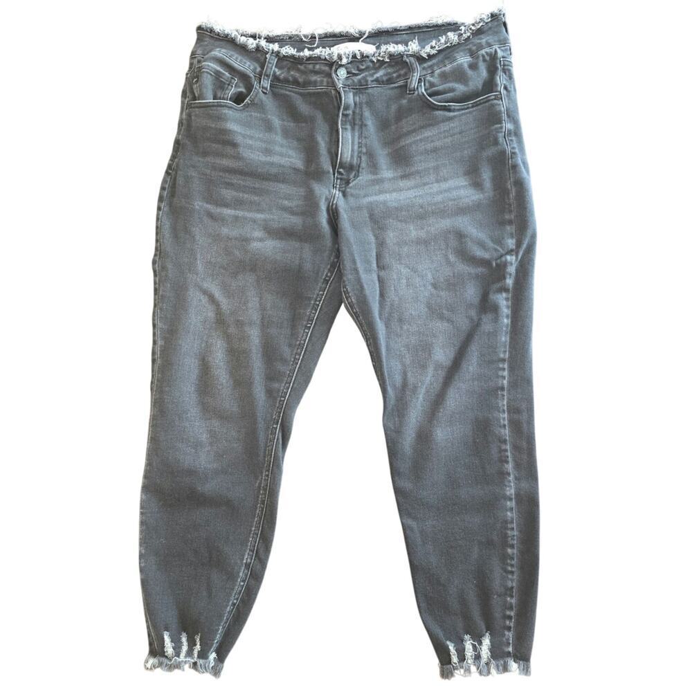 KanCan Skinny Plus High Rise Frayed Waist and Hem Black Jean Size 18